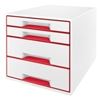Zásuvkový box LEITZ WOW - A4+, plastový, bílý s červenými prvky