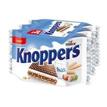 Oplatky Knoppers - mléčná a lískooříšková náplň, 3x 25 g