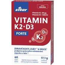 Vitamíny Vitar - K2 + D3 Forte, příchuť malinová, 60 tablet