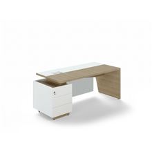 Psací stůl Lenza Trevix - 200,5 x 90 cm, levý, dub pískový/bílý lesk