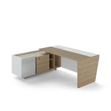Psací stůl Lenza Trevix - 200,5 x 180 cm, levý, dub pískový/bílý lesk