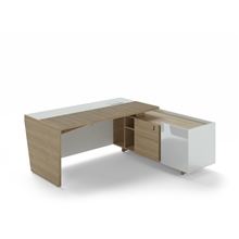Psací stůl Lenza Trevix - 200,5 x 180 cm, pravý, dub pískový/bílý lesk