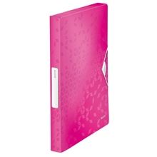 Box na spisy s gumičkou Leitz WOW - A4, metalicky růžový, 3 cm