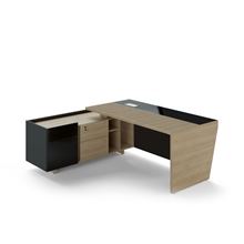 Psací stůl Lenza Trevix - 200,5 x 180 cm, levý, dub pískový/černý lesk