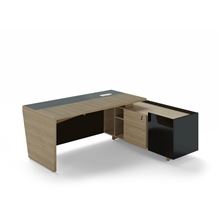 Psací stůl Lenza Trevix - 200,5 x 180 cm, pravý, dub pískový/černý lesk