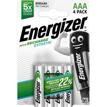 Nabíjecí baterie Energizer Extreme - AAA, 800 mAh, přednabité, 4 ks
