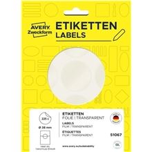 Kulaté uzavírací etikety Avery Zweckform - transparentní, fóliové, průměr 38 mm, 225 ks