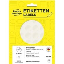 Kulaté uzavírací etikety Avery Zweckform - transparentní, fóliové, průměr 18 mm, 720 ks