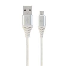 Datový kabel Gembird USB 2.0 - AM na MicroUSB (AM/BM), 1m, opletený, bílo-stříbrný, blister, PREMIUM