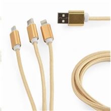 Nabíjecí kabel Gembird - USB a Male/Micro B + Type-C + Lightning, 1m, opletený, zlatý