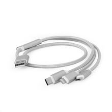 Nabíjecí kabel Gembird - USB A Male/Micro B + Type-C + Lightning, 1m, opletený, stříbrný