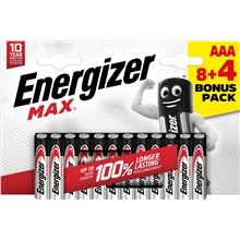 Alkalické baterie Energizer Max - 1,5V, LR03, typ AAA, 8+4 ks
