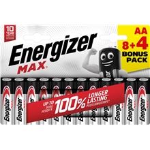 Alkalické baterie Energizer Max - 1,5V, LR6, typ AA, 8+4 ks