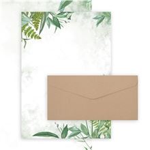Dopisní sada - 10 obálek DL Nature tmavě béžové, 20 listů papíru A4 Flora, sada 30 ks