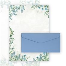 Dopisní sada - 10 obálek DL Smooth, tmavě modré, 20 listů papíru A4, Fiori, modré, sada 30 ks
