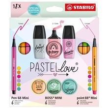 Kreativní sada STABILO Pastellove - sada 18 ks - linery, vláknové fixy a zvýrazňovače