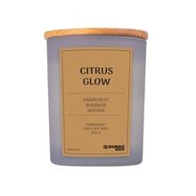 Sójová svíčka ve skle, dřevěné víčko a knot, Citrus Glow, 200g