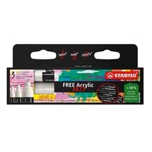 Akrylový popisovač STABILO FREE Acrylic - různé hroty, sada 3 barev, bílá