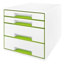 Zásuvkový box LEITZ WOW - A4+,plastový, bílý se zelenými prvky