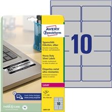 Velmi odolné polyesterové etikety Avery Zweckform - stříbrné, 96 x 50,8 mm, 200 ks