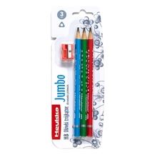 Grafitová tužka Heykka Jumbo - bez pryže, HB, s ořezávátkem, 3 ks