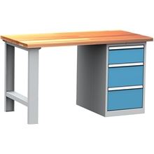 Dílenský stůl - 150 x 85 x 75 cm, světle šedý/modrá/buk