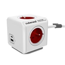 Prodlužovací kabel s rozbočovačem Cubenest PowerCube USB PD 20W - 4 x zásuvky, A+C, 1,5 m, červený