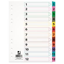 Papírové rozlišovače Q-Connect  - A4, s barevným okrajem, sada 1-12