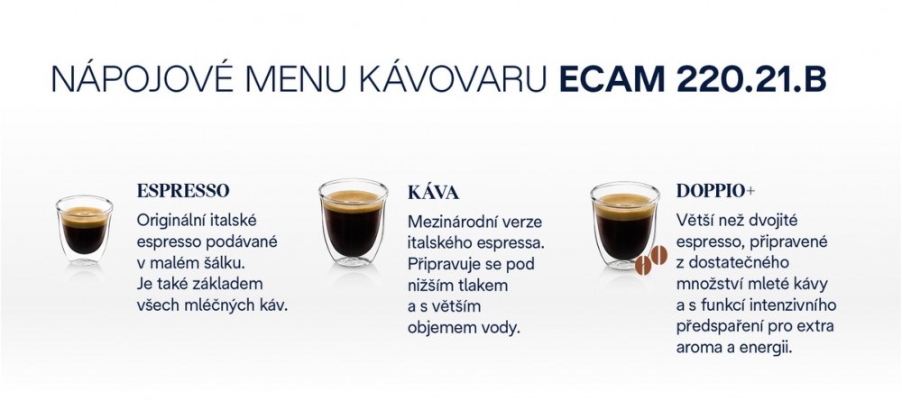 DeLonghi Magnifica Start ECAM 220 21 B typy kávy